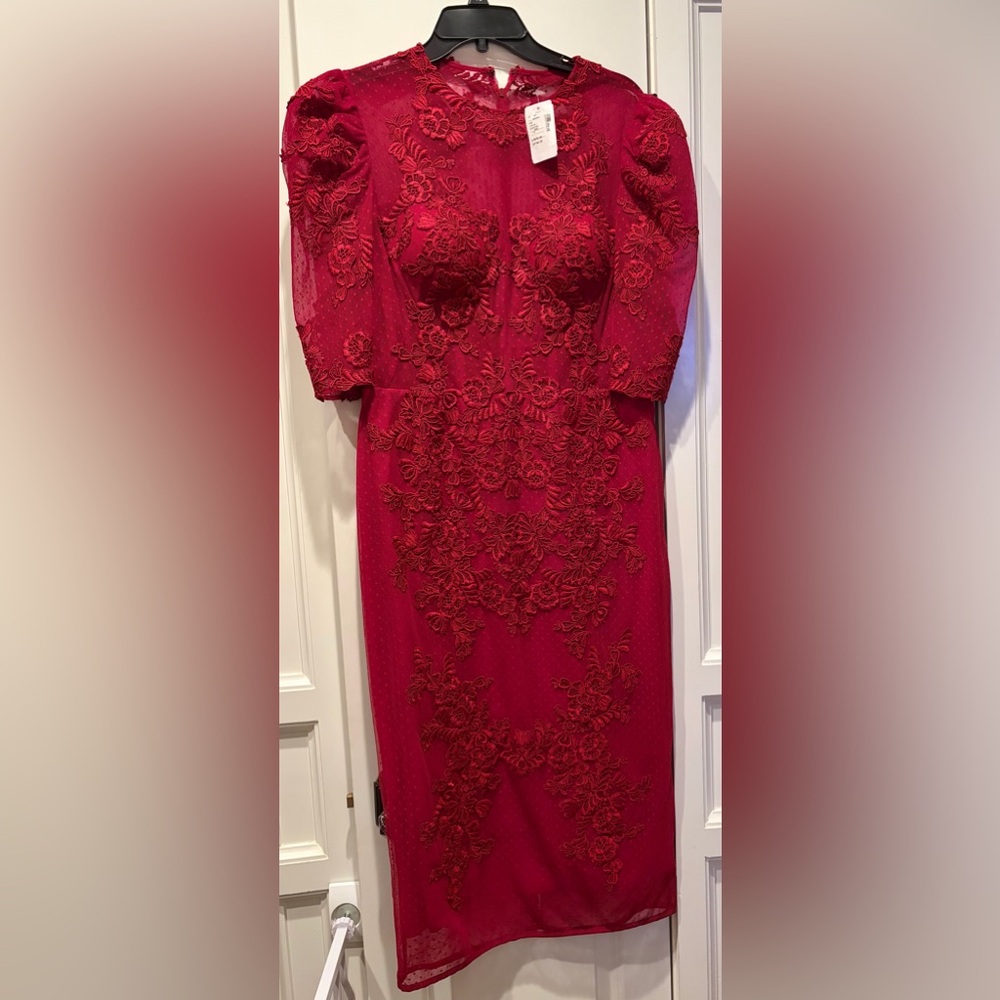 Zuhair Murad Red Lace Pencil Midi Gown Never Worn With Tags